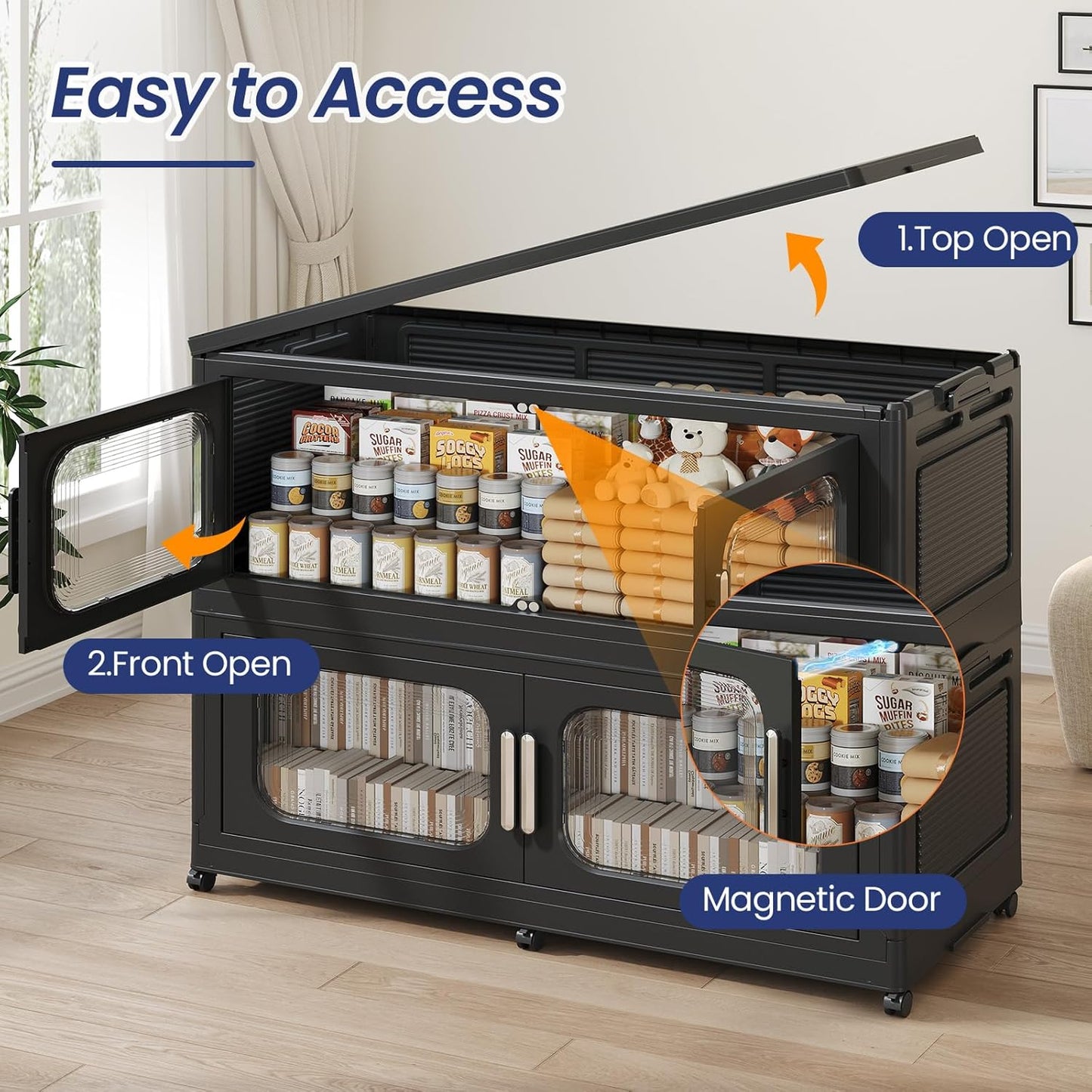 150GAL Extra Large Storage Bins with Lid, 600QT Storage Bins with Wheels, Folding Closet Organizer, Stackable Collapsible Plastic Storage Containers for Home, Office, Dorm, 3Pack Black