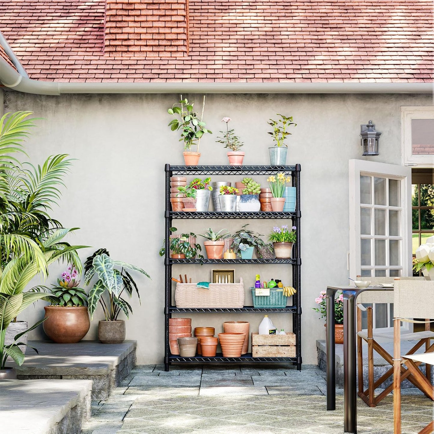 IZEUK 1750 LBS Garage Shelving Wide Storage Shelves Metal Shelves Heavy Duty Adjustable Utility Shelf Rack (Black, 5 Tier, 15.7" D x 45.3" W x 70.9" H)