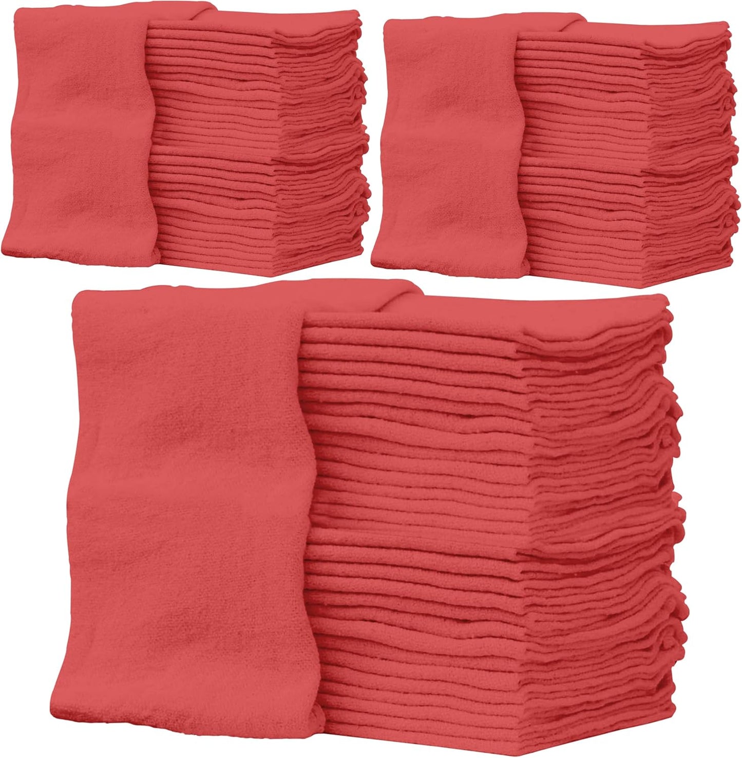 ZUPERIA Cotton Shop Towel – Multipurpose Cleaning Cloths (14" x 12" - Pack of 300 - Red) Reusable Shop Rags for Automobiles, Industrial, Restaurants, Garage, and Homes
