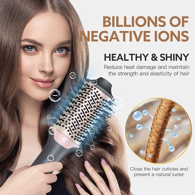 2-in-1 Blow Dryer Brush, Ionic & Ceramic Thermal Brush with Adjustable Heat & Cool Shot, 110000 RPM Motor High-Speed Motor for Frizz-Free, Smooth & Voluminous Hair, Grey Volumize in Minutes