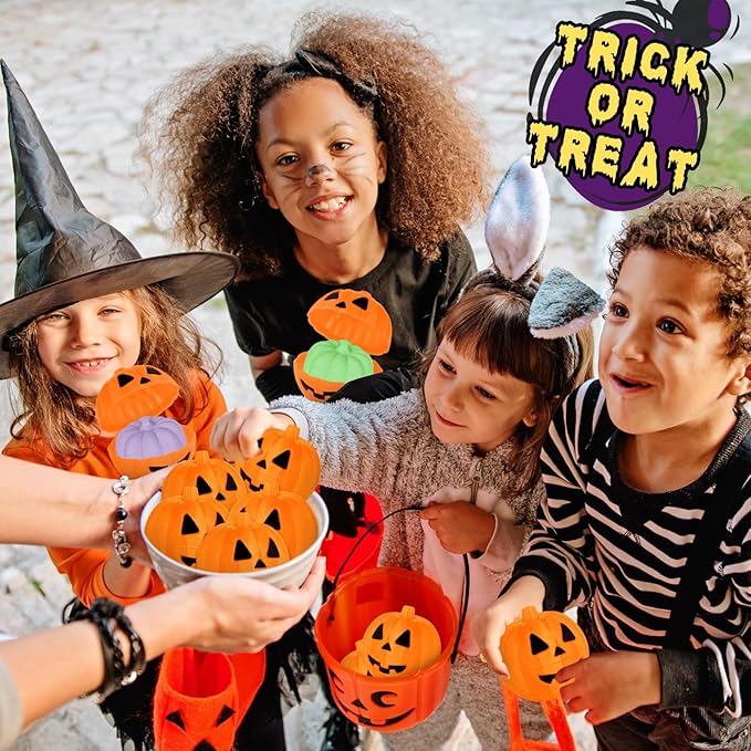9 Pack Halloween Pumpkin Bath Bombs for Kids, Halloween Bubble Bath with Surprise Toy Inside, Halloween Treat Bags Gifts for Kids Girls Boys
