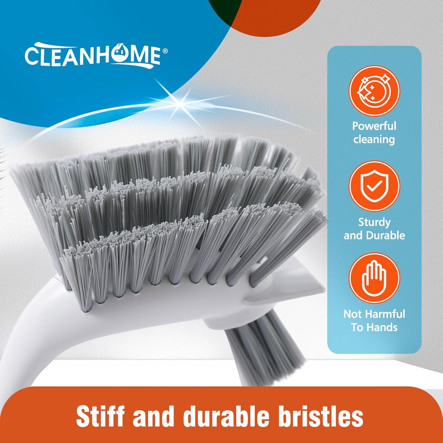 4-Pack Heavy-Duty Dish Scrub Brushes with Stiff Non-Scratch Bristles & Long Handle - Multi-Purpose Kitchen Cleaning Brushes for Pots, Pans, Bottles, Deep Cleaning