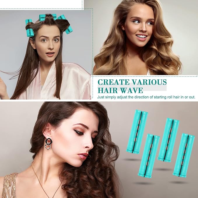 24 Pieces Hair Perm Rods Plastic Cold Wave Perming Curlers Hair Rollers with Steel Pintail Comb Rat Tail Comb Tools for Hairdressing Styling(Green,0.98 Inches)