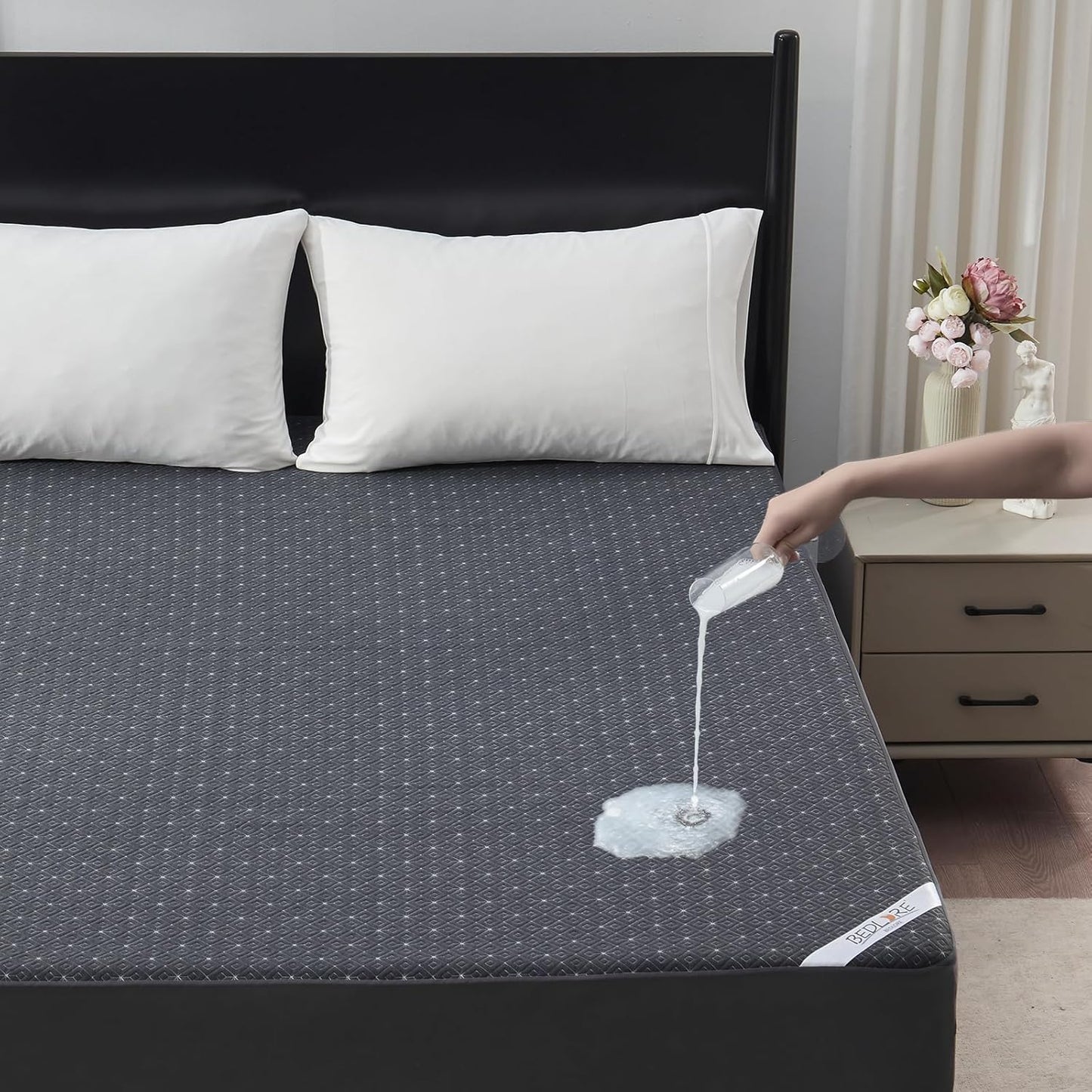 BEDLORE Full Size Mattress Protector, Waterproof Noiseless Mattress Cover with Stretchable Pockets for 6-15 inches Mattress, Soft Breathable Mattress Pad for College Dorm (Dark Gray)
