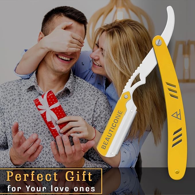 BEAUTICONE Straight Razors for Men, Straight Edge Razor, 100 Single Edge Blades, Stainless Steel, Barber Razor for Men's Shaving, Barber Shaving Knife