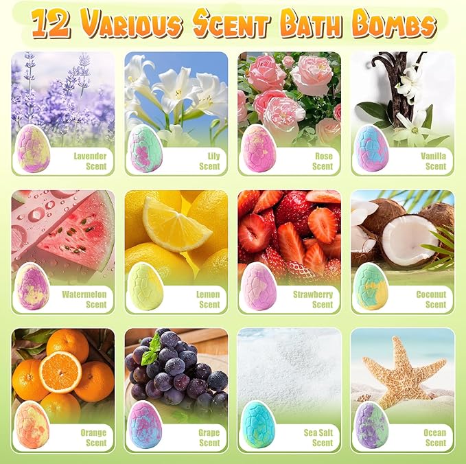 Golray Bath Bombs for Kids with Surprise Inside Dinosaur Toy, 12 Pack Dinosaur Eggs Bath Bombs Pretend Playset, Handmade Bubble Bath Fizzies Stocking Stuffers Birthday Christmas Gift for Boys