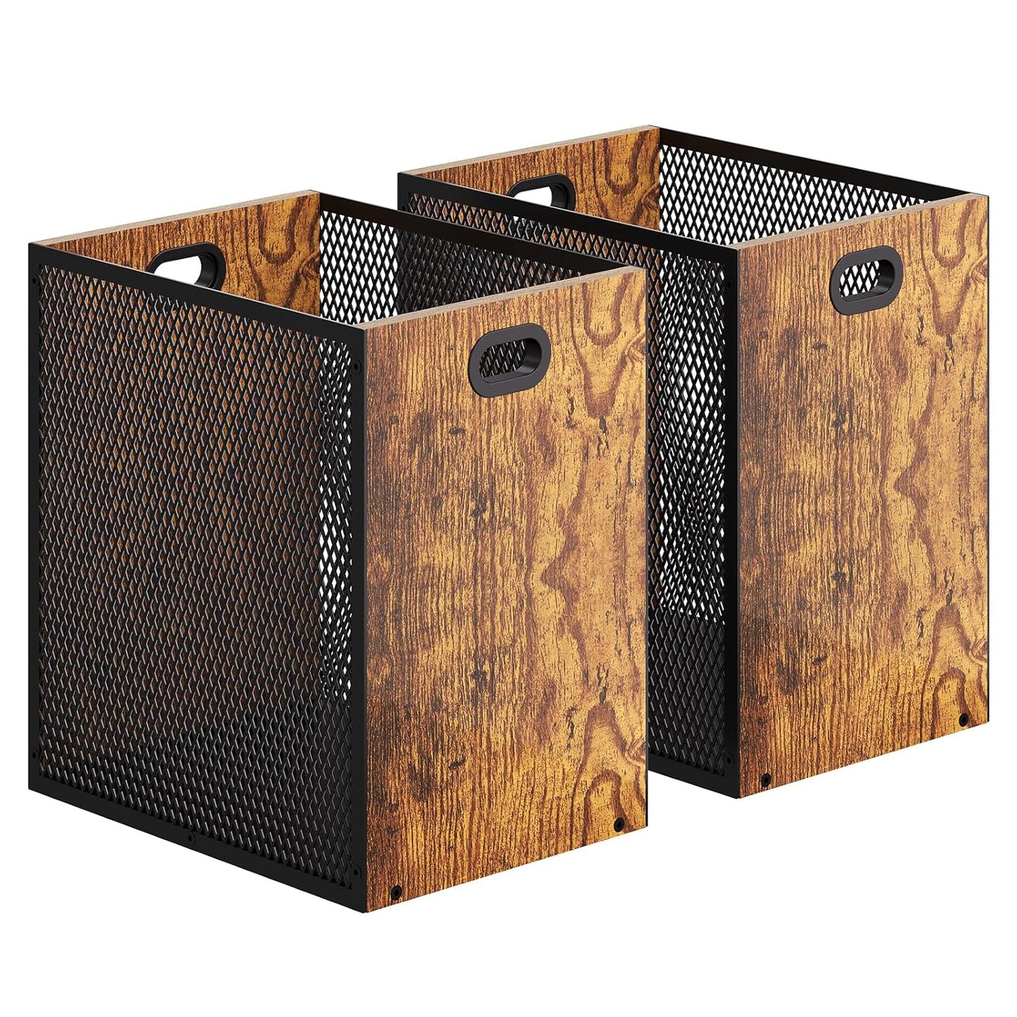 Retro Office Trash Can, Iron and Wood Combination Bedroom Garbage Can, Rectangular Design Wastebasket with Handle, Industrial Style Trash Can for Home Office, 11.02" X 7.87" X 11.81" 4.5 Gallon (2)