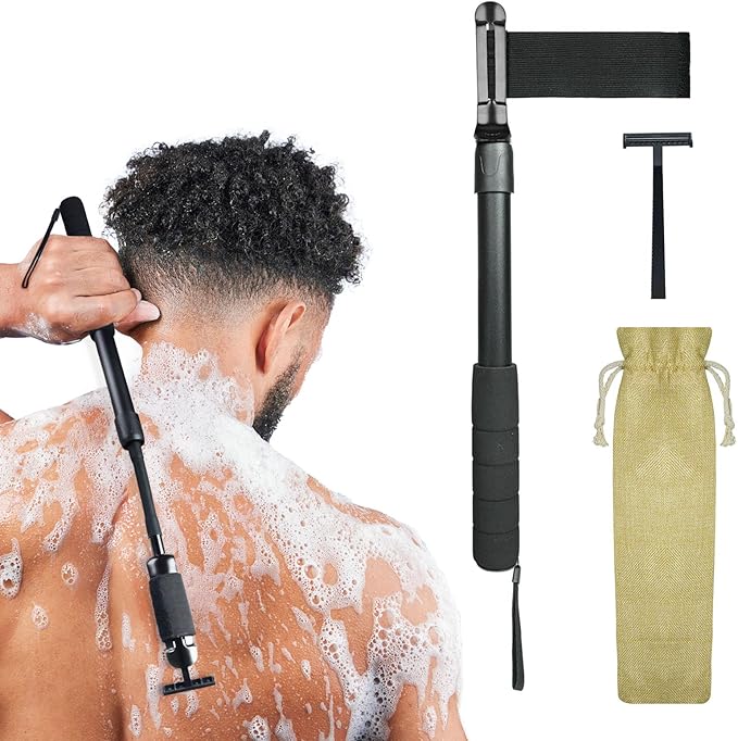 XUNE Safety Razor Extension Handle with Adjustable Length for Leg Razor,Back Shaver for Men,Multi-Function Extension Shaver Handle can be Fitted Lotion Applicator,Hair Brush for Wet or Dry
