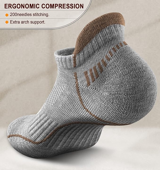BULLIANT Men Running Socks 6Pairs-Ankle Athletic Socks Wicking Cushioned for Men Walking-Arch Compression Support