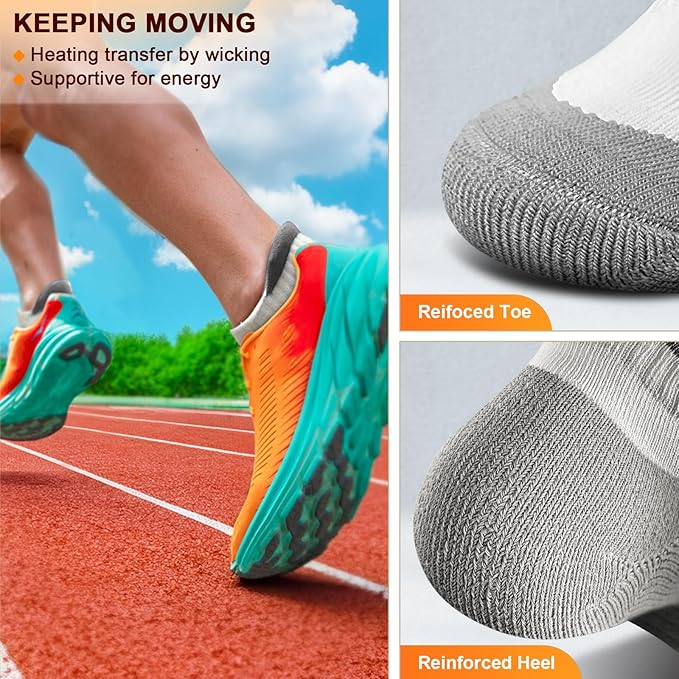 BULLIANT Men Running Socks 6Pairs-Ankle Athletic Socks Wicking Cushioned for Men Walking-Arch Compression Support