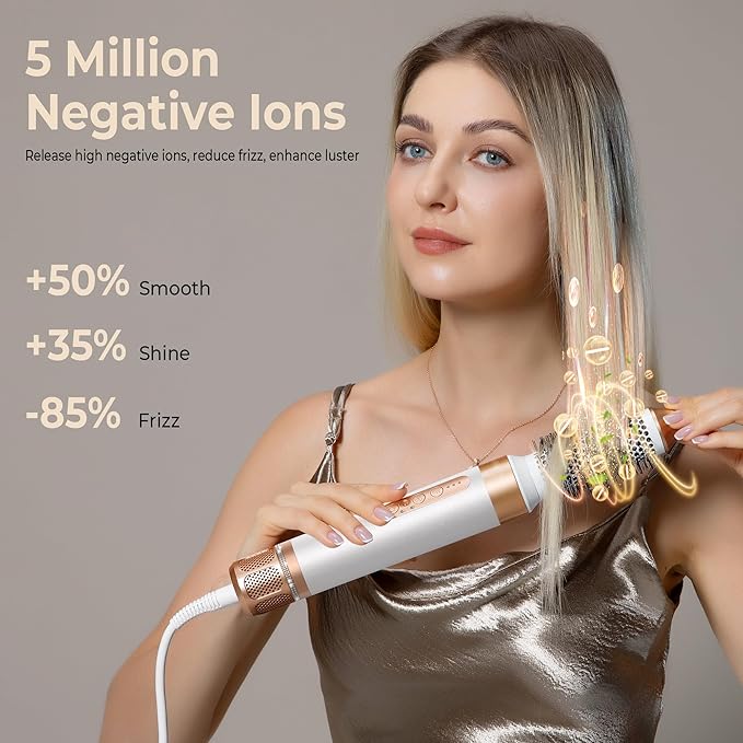 Hair Dryer Brush 7 in ONE, Detachable Fast Drying, Volumizing, Curling, Straightening, Ionic Hair Dryer with Diffuser, Powerful Blow Dryer Brush with Auto- Wrap Curler, Hair Styling Tools Storage Case