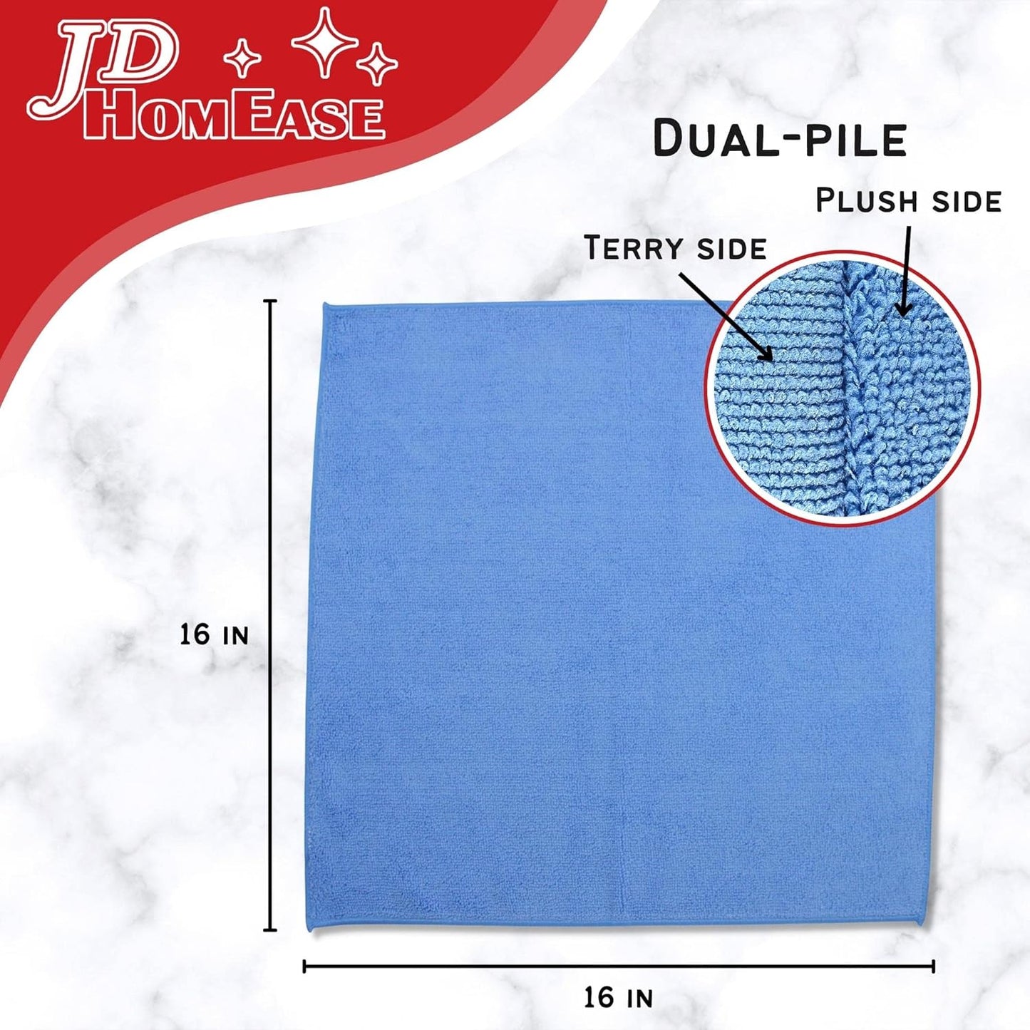 Microfiber Cleaning Cloths,48 Pack, 16"x16", All-Purpose, Softer, Highly Absorbent, Lint-Free, Reusable, Washable Pro Towels, Blue, for House, Kitchen, Bathroom, Car, Office