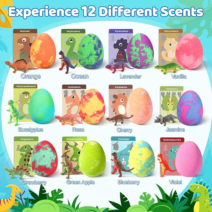Bath Bombs for Kids with Surprise Toys Inside - 16 Pack Organic Dinosaur Bath Bombs Gift Set, Dinosaur Toys for Kid 3 4 5 6 7 8 9 Years, Bubble Bath Toys, Christmas Gifts, Stocking Stuffers for Kids