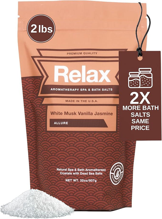 Relax Spa & Bath, Epsom & Dead Sea Salts, Aromatherapy Bath Salts for Hot Tub, Bath, or Spa, Infused with Magnesium, White Musk Vanilla Jasmine