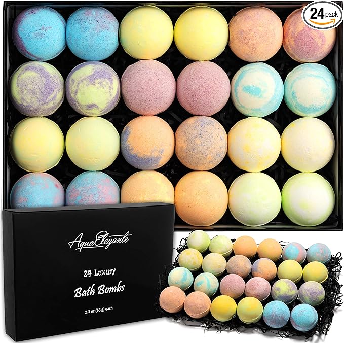 Luxury Bath Bombs for Women - Gift Set of 24 Bathbombs with Organic Essential Oils - Natural Vegan Soap for Moisturizing Fizzy Bubbles