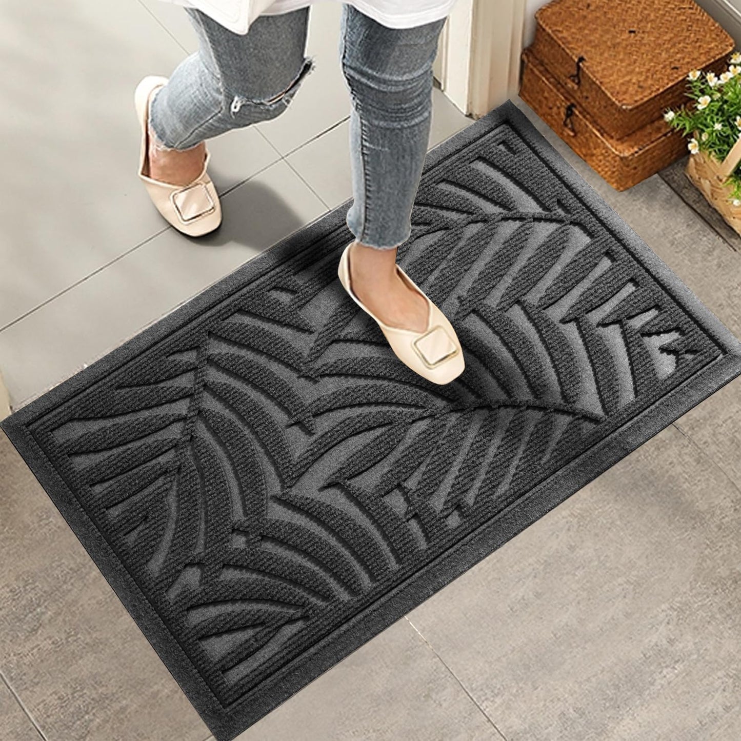 Front Door Mat, Absorbent Resist Dirt Welcome Door Mat Indoor Outdoor, Waterproof Doormat, Sturdy Non Slip Backing, Fade Resistant, Low Profile Entry Mat for Entryway, 36×24, Grey