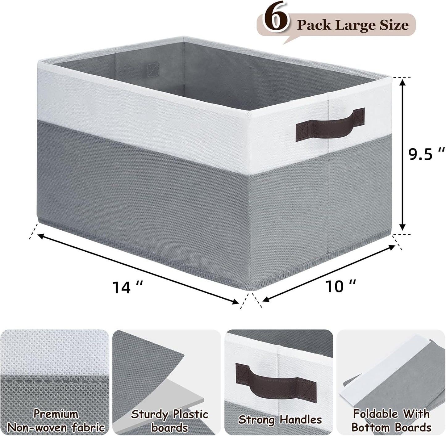 Criusia Closet Organizers and Storage Baskets - 6 Pack Shelf Organizer Bins with Handles - Clothes Storage Bins for Bedroom Nursery Home Closet Organization - Blanket Toy Storage Organizer