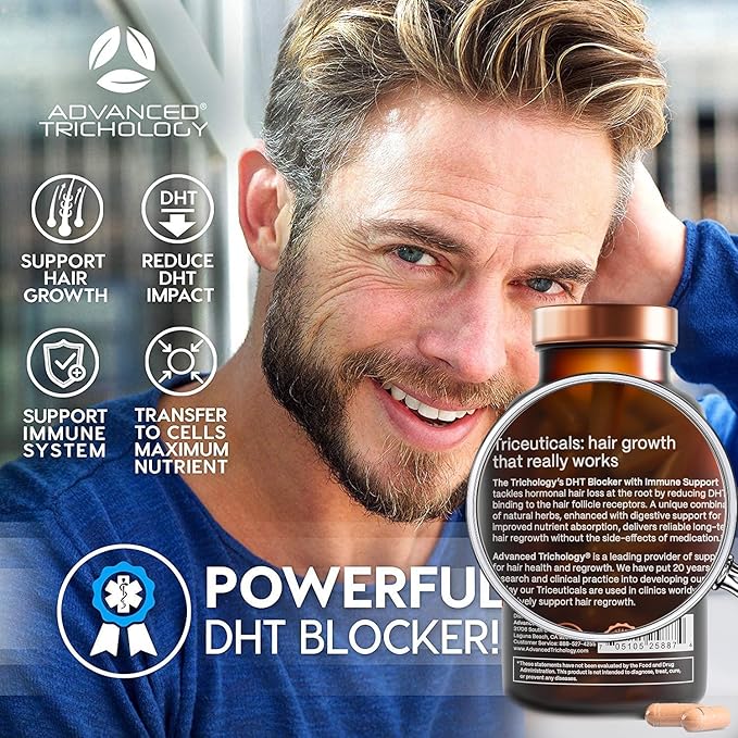 Advanced Trichology DHT Blocker - Hair Growth Supplement for Genetic Thinning for Men and Women | Approved* by American Hair Loss Association - 120 Count (Pack of 1)
