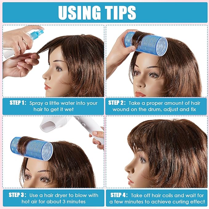 WILLBOND 4 Pcs Long Hair Rollers for Bangs Aluminum Core Curlers Thermal Self Grip Roller for Long and Medium Hair Women Hairstyle (4.7 x 2 Inch,Blue)