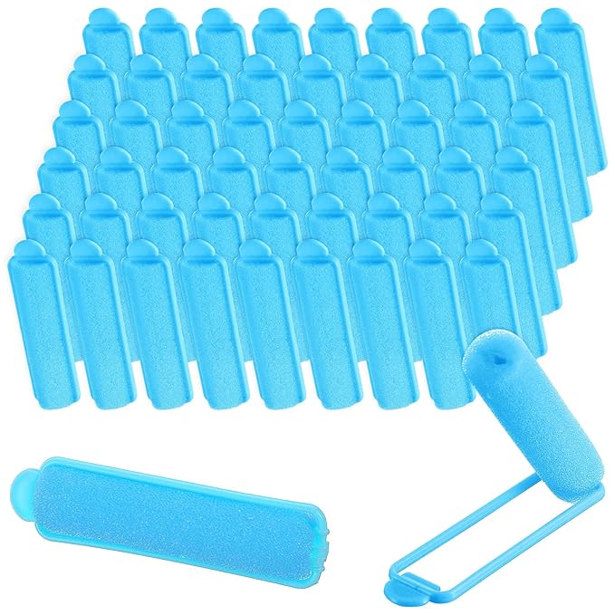 56pcs Sponge Rollers for Hair, 2.67 In Sponge Curlers, Soft Rollers, Heatless Foam Curlers for Styling Long Short Hair Ladies Children (Blue)