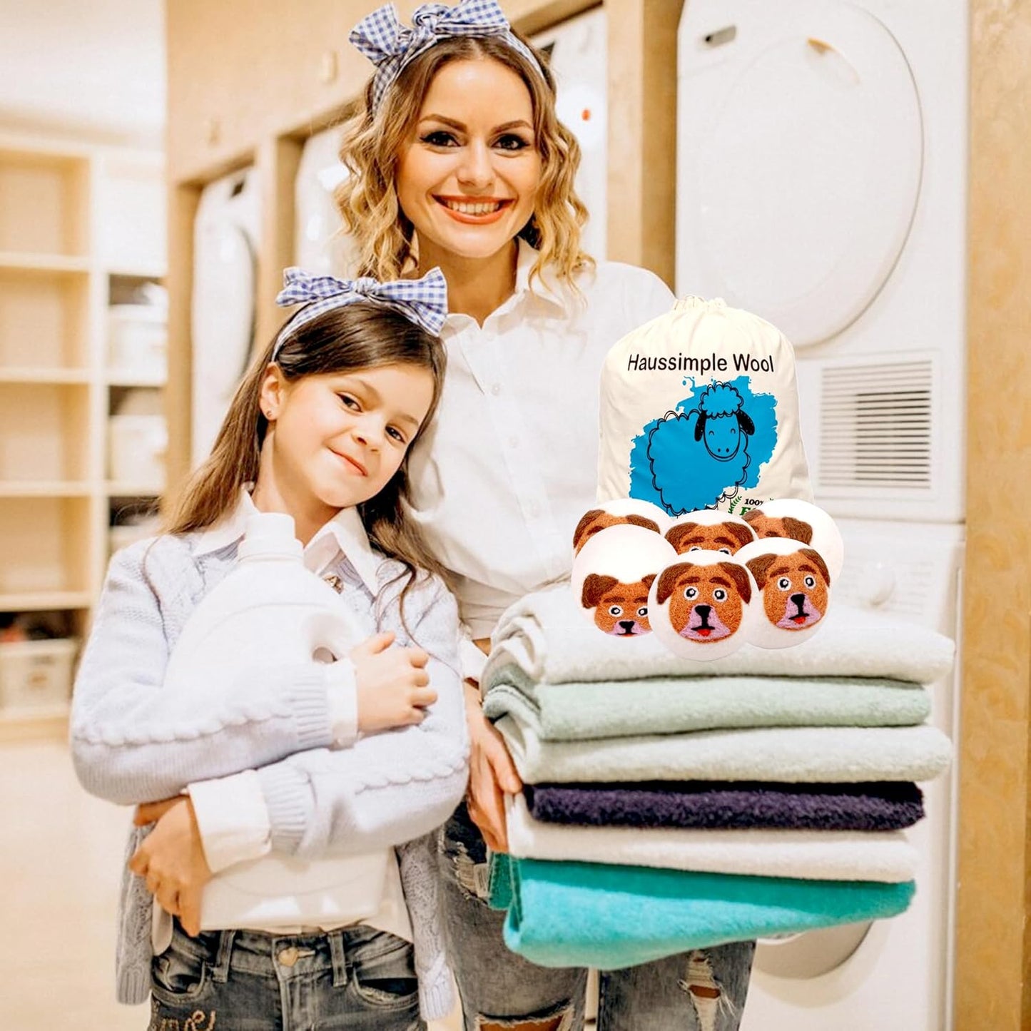 Wool Dryer Balls Organic Felt 6 Pack Laundry Fabric Softener, Extra Large Reusable Handmade Natural Sheep Wool Lint Wrinkle Free Anti Static Baby Safe (Orange Dog)