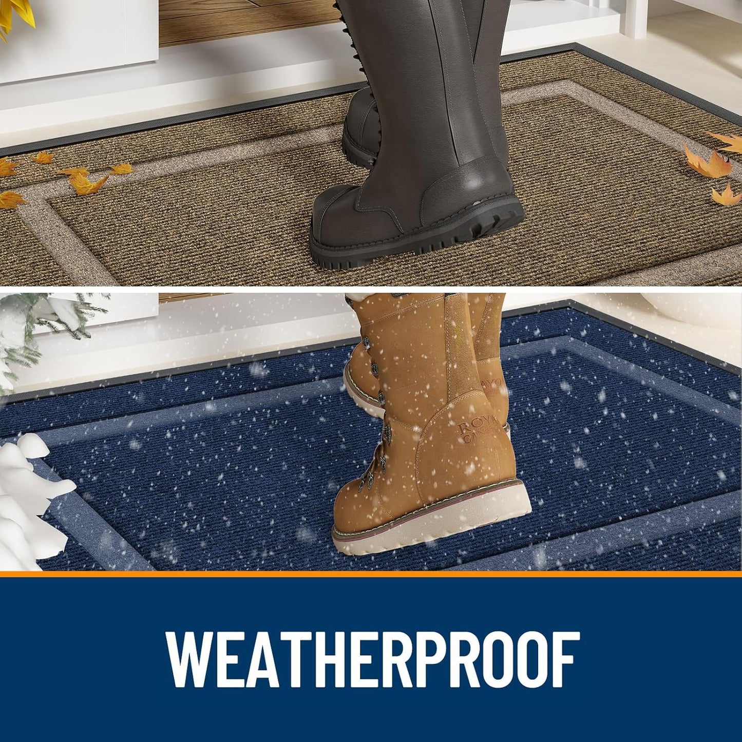 OLANLY Front Door Mat Indoor Outdoor Entrance, Waterproof All-Season, All-Weather Doormat, Sturdy Natural Rubber, Fade Resistant, Low Profile, Easy Clean Patio Porch Entryway Mat, 47x17, Blue