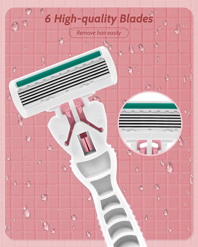 Razors for Women Sensitive Skin with 15 Blade Refills, 6 Blades Women’s razors for Shaving Including 2 Travel Razors for Women with 15 Blade Refills,Green
