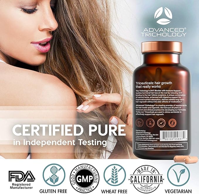 Advanced Trichology DHT Blocker - Hair Growth Supplement for Genetic Thinning for Men and Women | Approved* by American Hair Loss Association - 120 Count (Pack of 1)