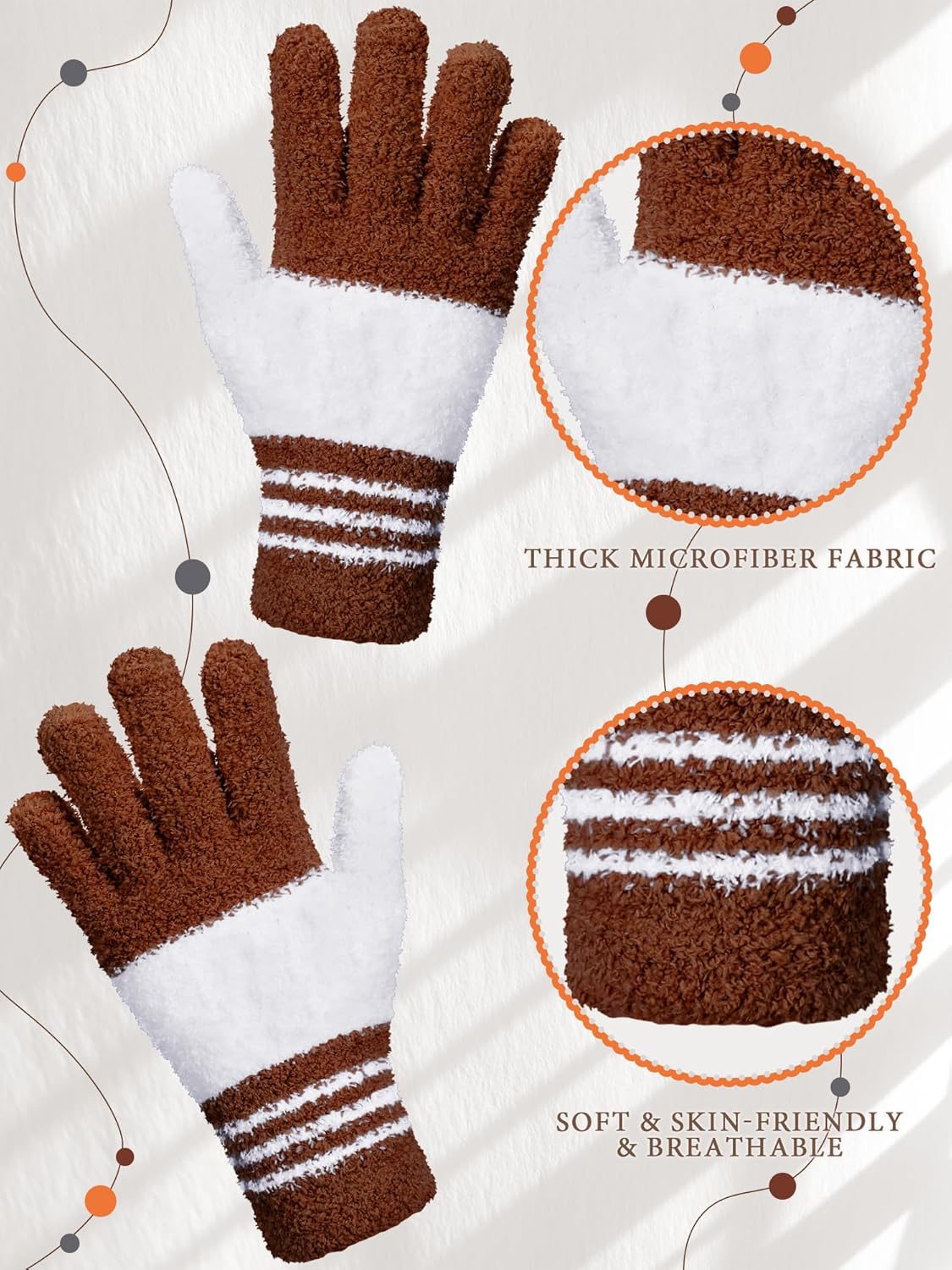 Patelai 3 Pairs Microfiber Plant Dusting Gloves Leaf Cleaning Gloves for Indoor Plants, Blinds, Furniture, House(Small,Gray, Orange, Brown)