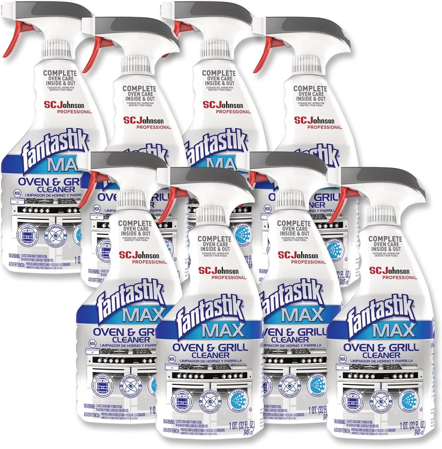 SC Johnson Professional, Fantastik Max Oven & Grill Cleaner Spray, Cleans Inside and Out, 32 Oz, Pack of 8