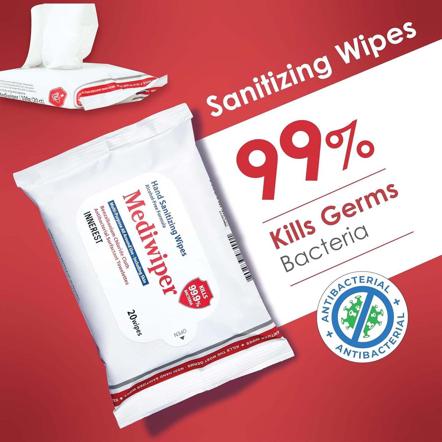 Mediwiper - 160 Wipes (80 * 2PK) Alcohol-Free Sanitizing Wipes Disinfecting Large Unscented Wet Wipes Bulk, Hand Sanitizer