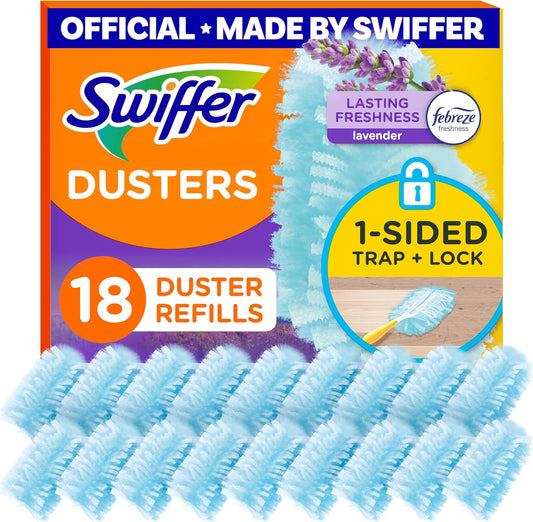 Swiffer Dusters Refill for Cleaning, Feather & Microfiber Duster Disposable Alternative, for Dusting Furniture, Blinds, Ceiling Fans, Walls, Helps Remove Allergens, Lavender, 18ct (Pack of 4)