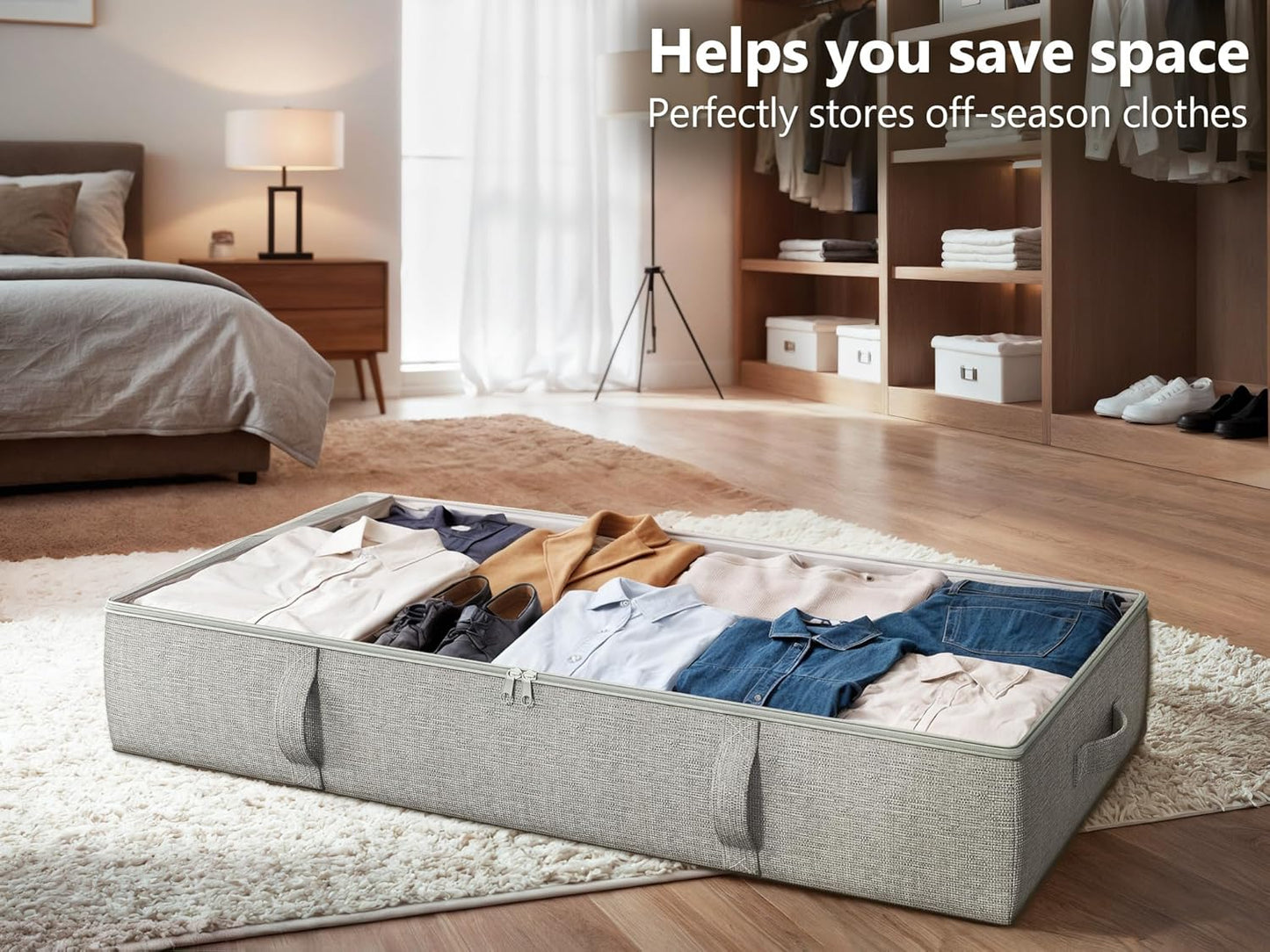 2-Pack Under Bed Storage Containers, 6 Inches Tall Underbed Clothes Storage Organizer Bin with Sturdy Sidewalls/Bottom, Underbed Storage Bins 2 Storage Thin Bins