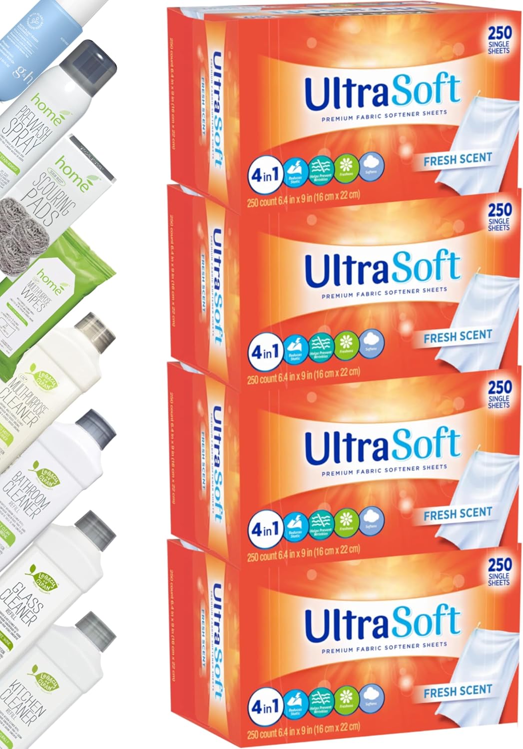 200 Single Laundry Dryer Sheets(6.4"x9")w/ Easy Dispenser Box Packaging,Household Premium 4 in 1 Fabric Softener Fresh Scent,Drive Clothes Ultra Soft,Plus 200 Pulls ZNRO 4-Ply 6.1"x6.9" Facial Tissues