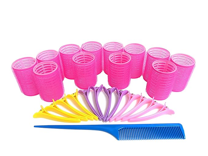 Kamay's 12PCS 40mm 1-1/2" Hair Curlers Rollers With 12 Duckbill Sectioning Clips 1 Comb Used for Hair Styling Self Grip Rollers