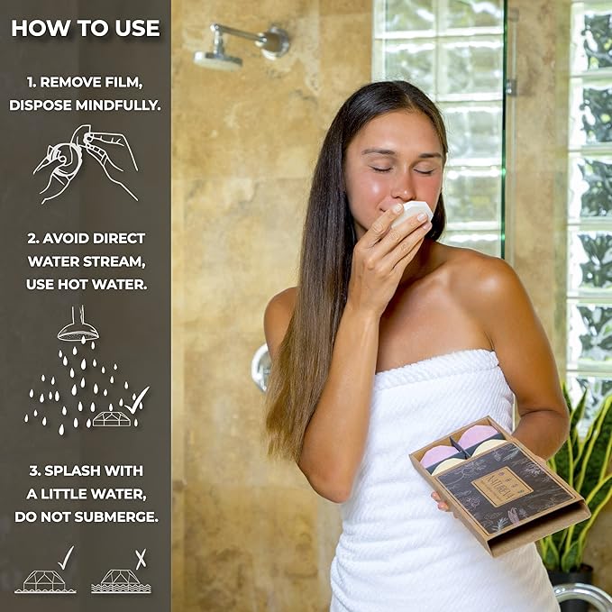 Organic Shower Steamers Aromatherapy - 8 XL Natural Shower Bombs, Essential Oil Shower Steamer Gift Set, Relaxation Gifts Women, Shower Melts Tabs, Stress Relief Scents, Unique Self Care Box