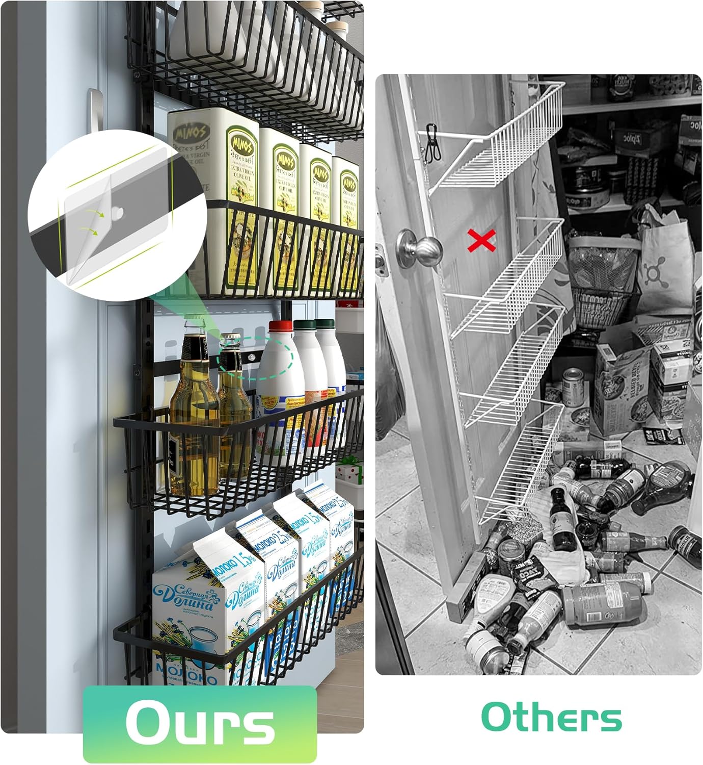 12 Inch Wide Narrow Over The Door Pantry Organizer, Pantry Organization and Storage, Black Metal Hanging Deep Basket Wall Spice Rack Seasoning Shelves, Home & Kitchen Essentials, Apartment