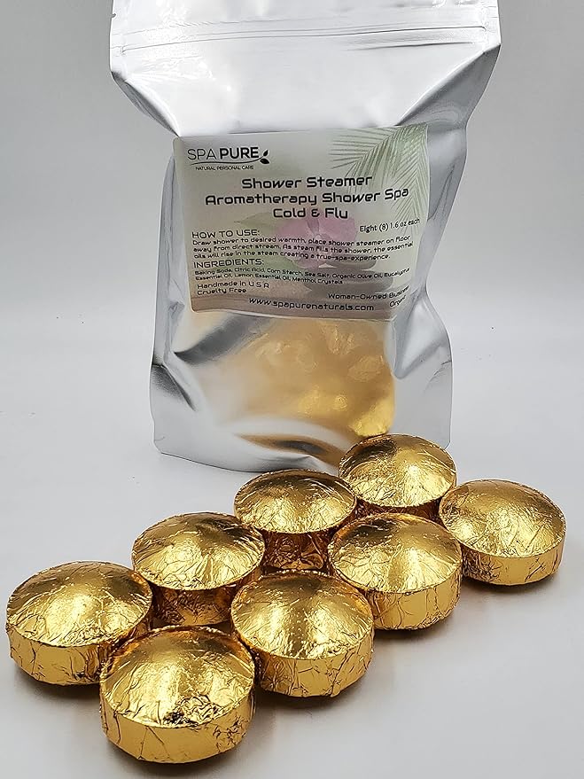 Spa Pure Cold Relief Aromatherapy: Shower Steamers, Shower Bombs, Bath Melts, USA Made with 100% Pure Essential Oils - Transform Your Shower 8 Count (Pack of 1)