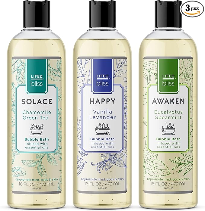 Life is Bliss | 3 Fresh & Soothing Scents | Variety Pack | Liquid Bubble Bath 16 fl oz