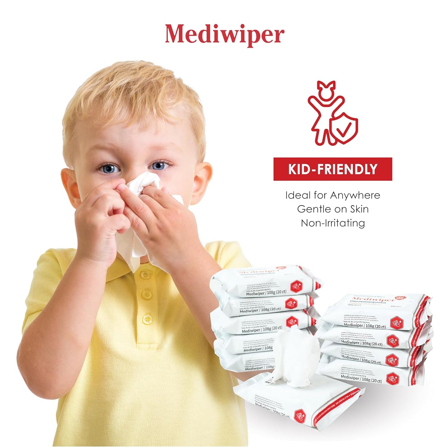 Mediwiper 20 Count Alcohol-Free Sanitizing Wipes Disinfecting Large Unscented Wet Wipes Bulk, Hand Sanitizer (20 Wipes, 100 Wipes (20 * 5))