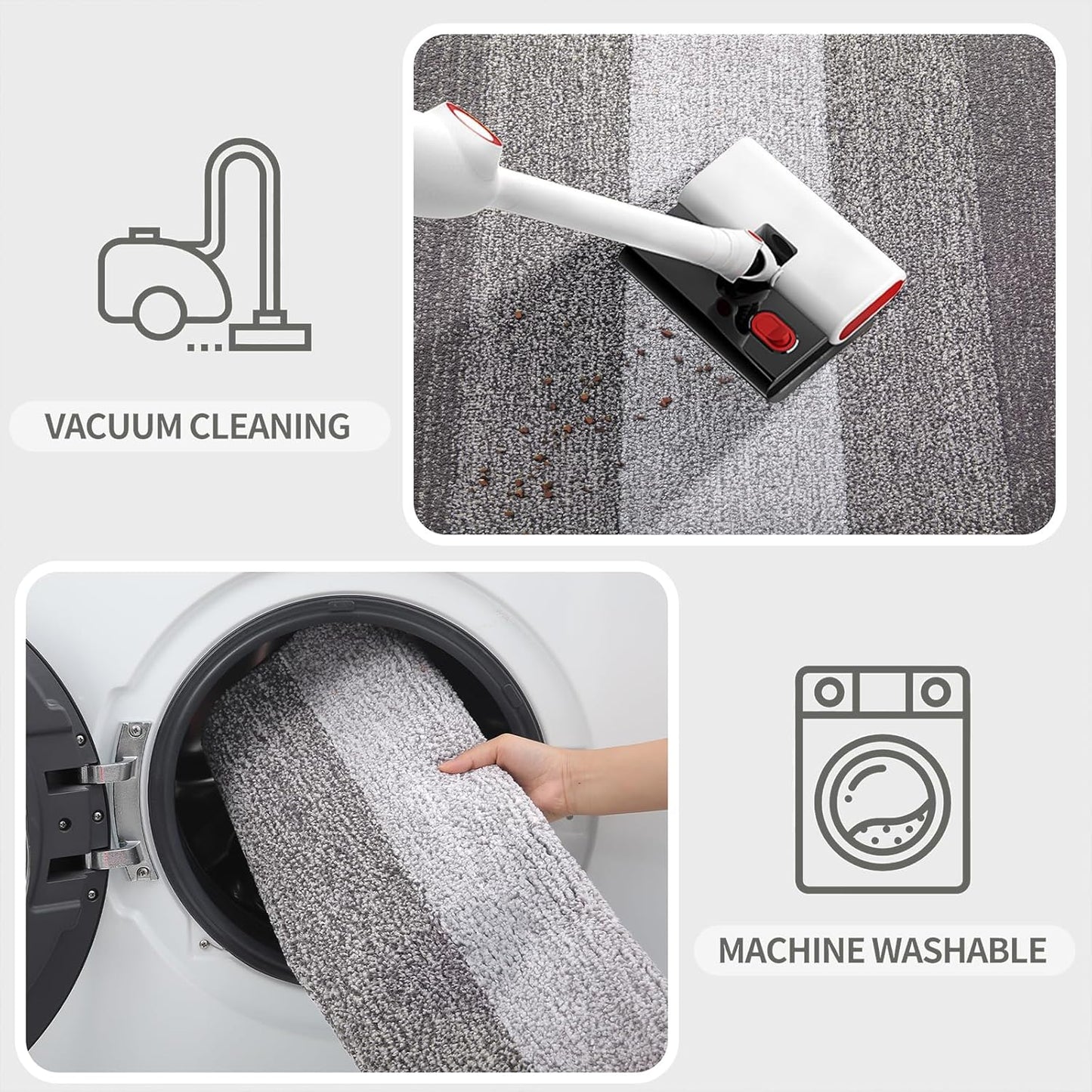 Kitinjoy Indoor Outdoor Door Mat, 47x20 Non-Slip Absorbent Dirt Trapper, Low-Profile Washable Inside Entrance Front Floor Mat, Sturdy Soft Entry Doormats for Entryway, Light Grey