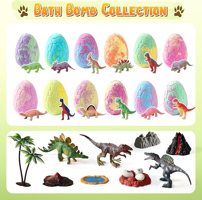 Golray Bath Bombs for Kids with Surprise Inside Dinosaur Toy, 12 Pack Dinosaur Eggs Bath Bombs Pretend Playset, Handmade Bubble Bath Fizzies Stocking Stuffers Birthday Christmas Gift for Boys