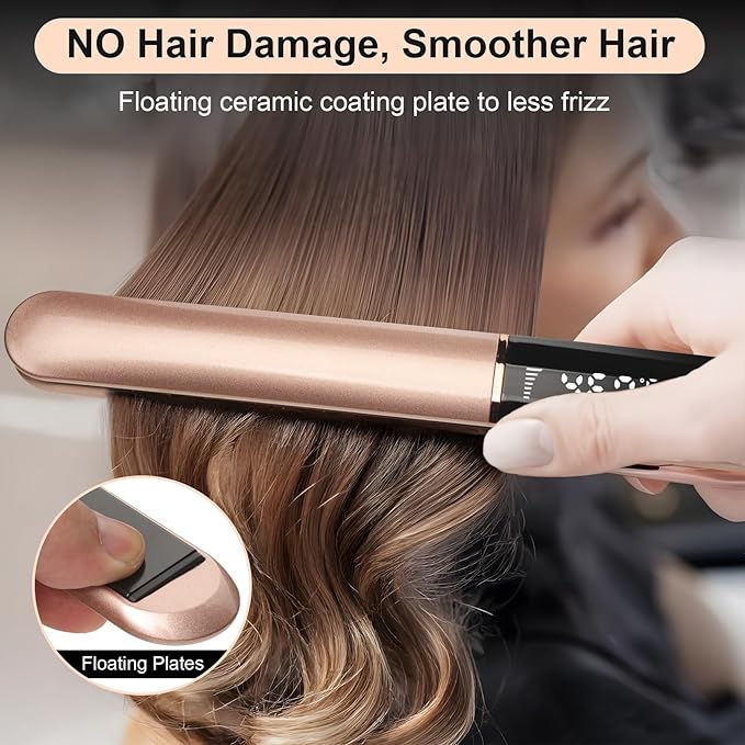 Hair Straightener with Ceramic Floating Plates for Sleek, Smooth & Soft, Dual Voltage Digital Display 150°C–230°C Ceramic Hair Flat Iron and Curler 2 in 1 for All Hair Types