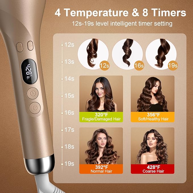 Automatic Curling Iron,Automatic Hair Curler with1"Large Slot Hair Curling Irons,Auto Shut-Off,Anti-Scald,Anti-Tangle Rotating Curlers Iron,Fast Heating Hair Curler Wand for Curls(4Temperature&8Timer)