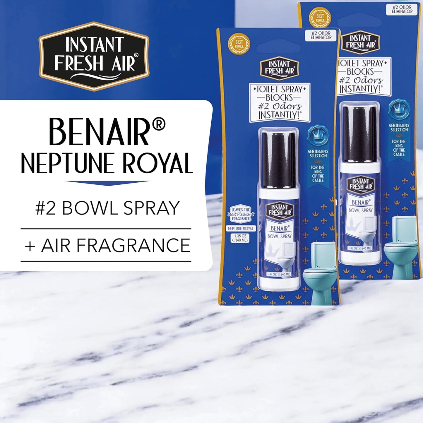 2-Pack: Superior Toilet Spray for Men with Instant Odor Elimination, Neptune Royal Fragrance, Odor Eliminator Bathroom Spray, Travel Size, Long-Lasting, Eco-Friendly, 1.35 Oz. - INSTANT FRESH AIR
