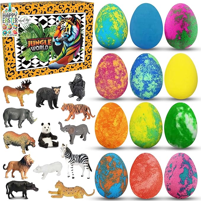 Bath Bombs for Kids with Surprise Inside- 12 pk Kids Bath Bombs with Jungle Toys, Organic, Natural, Skin-Moisturizing Bubble BathBombs. Birthday Gifts for Boys, Girls, Toddlers