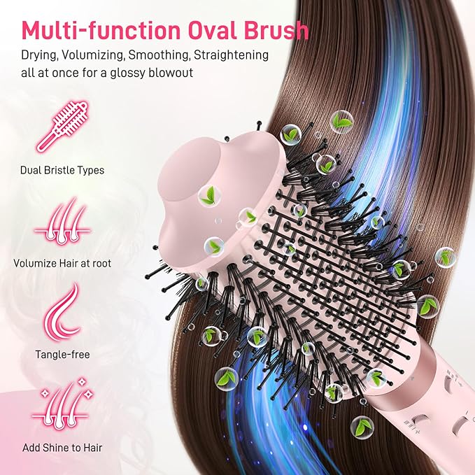 Dual Voltage Hot Air Styler Wrap - 5 in 1 Hair Dryer Brush with Fast Drying Blow Dryer, Styling, Straightening & Volumizing with Travel Bag (100V–240V)