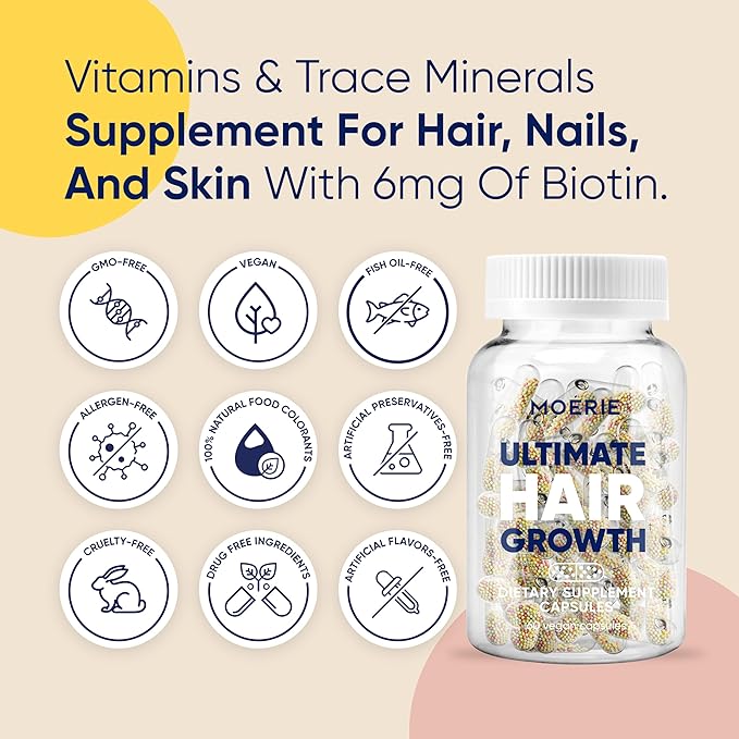 Moerie Ultimate Hair Boost Supplement for Women & Men - Hair, Skin, Nails Vitamins with Biotin & Minerals for Hair Health - Thicker Hair - 60 Capsules
