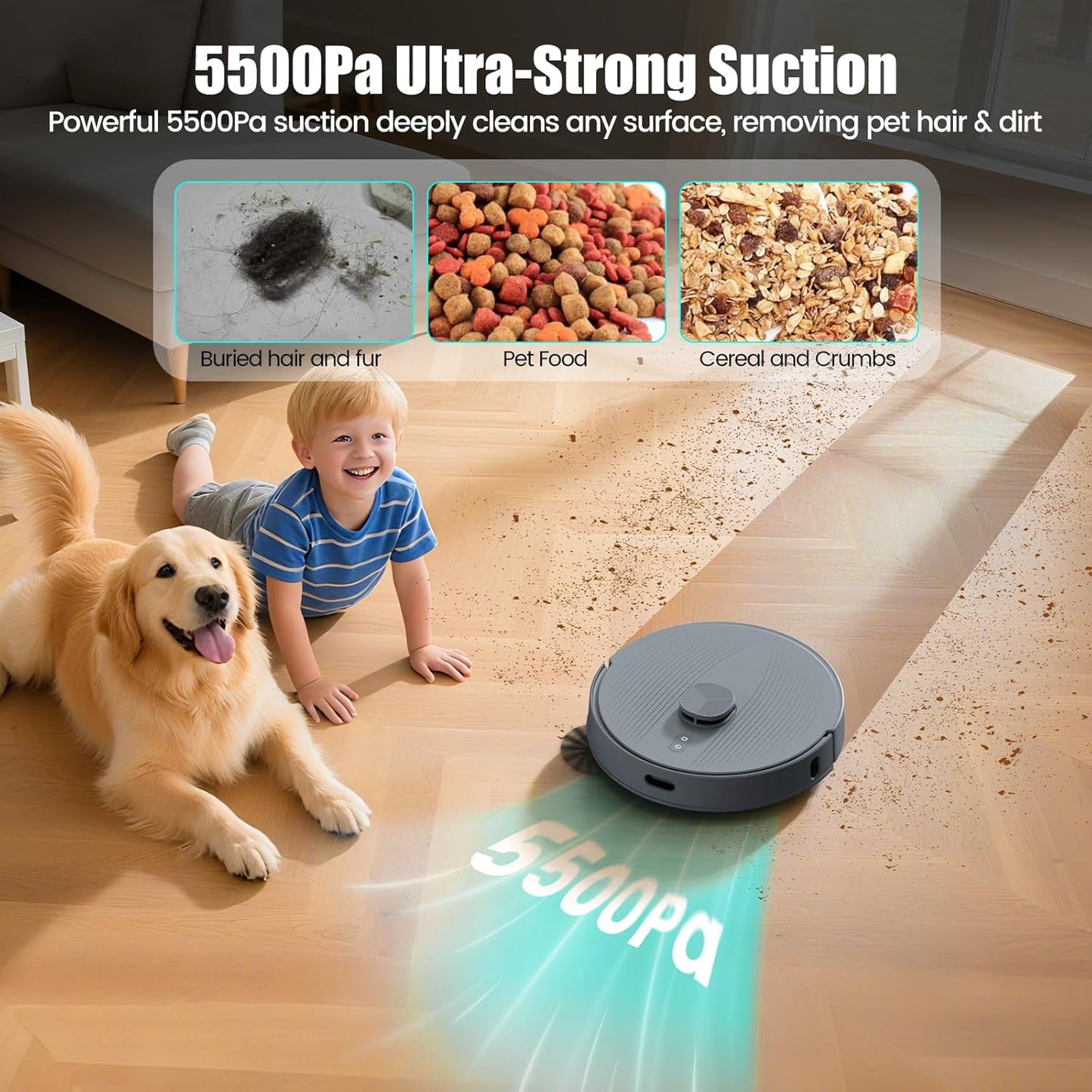 AIRROBO T25+ Robot Vacuum and Mop Combo,5500Pa Powerful Suction, Self-Emptying, 60-Day Capacity, 240 Mins, Smart APP Control, Multi-Floor Mapping，Perfect for Hard Floors, Carpets, and Pet Hair