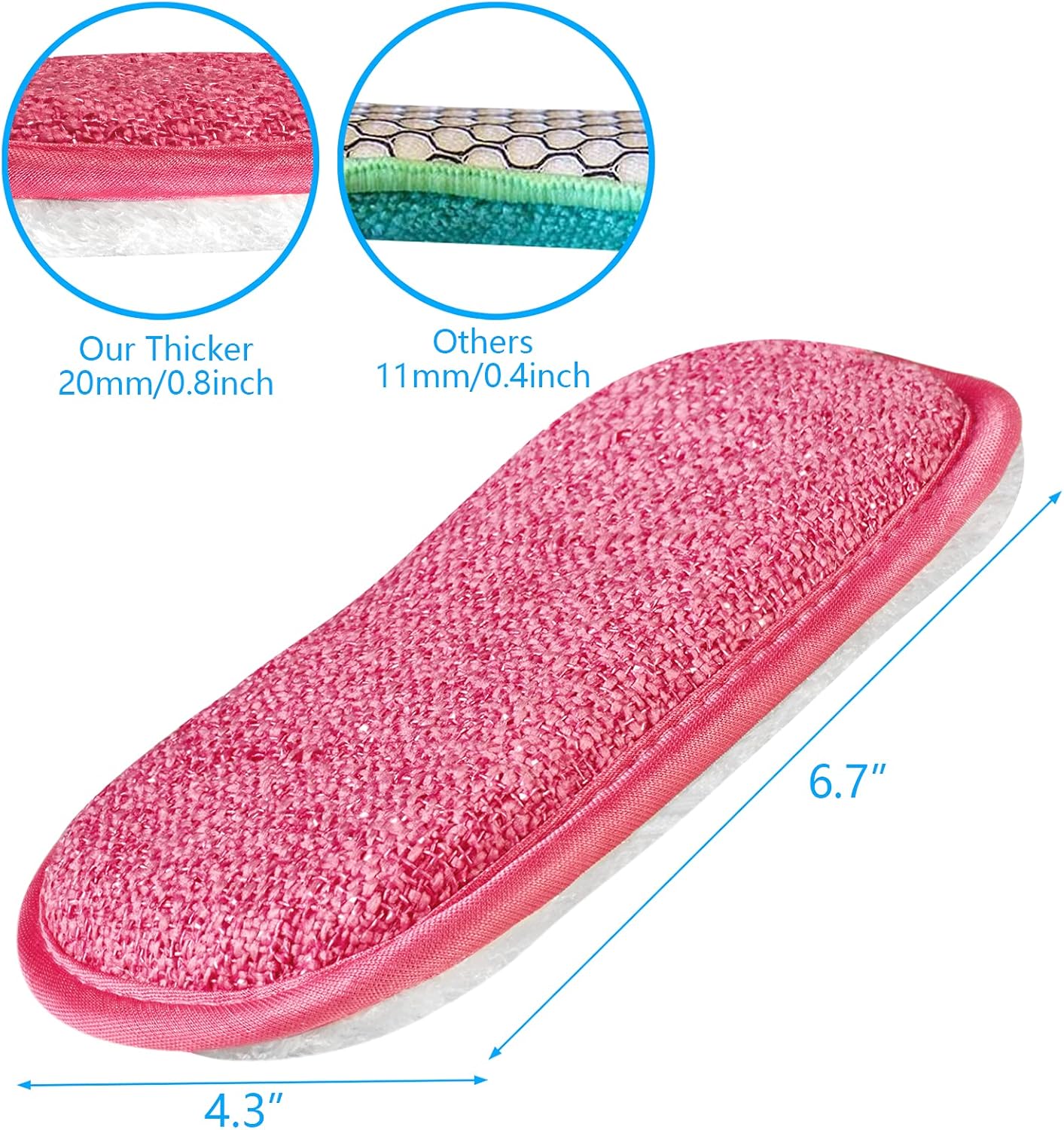 Kitchen Dish Sponge Scrubber Non Scratch, Dishcloth No Odor Reusable Washable Multipurpose Scrub Pads Sponges Heavy Duty for Dawn Dish Soap Cleaning of Sink Pans